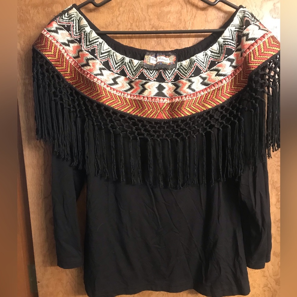 VINTAGE COLLECTION NWT Fiesta Style Hand Woven Off Shoulder Tassels & Beads XL - Picture 3 of 6